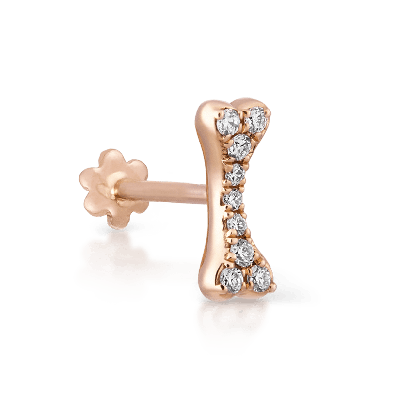 Diamond Bone Threaded Stud Earring Rose Gold 7mm
