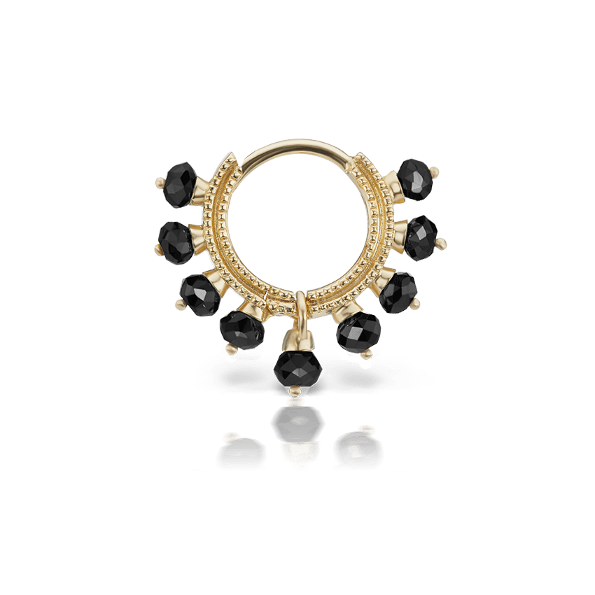 Black Diamond Coronet Hoop Earring Yellow Gold 6.5mm