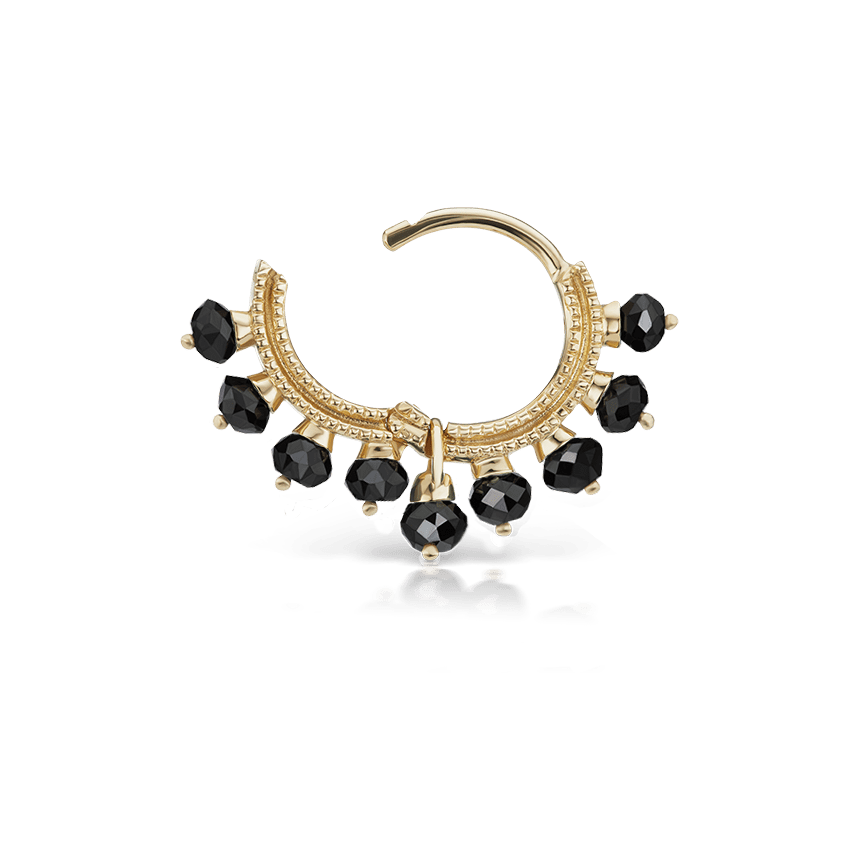 Black Diamond Coronet Hoop Earring Yellow Gold 6.5mm