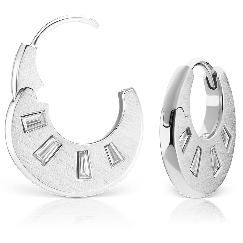 Diamond Crescent Reversible Hoop Earring White Gold 6.5mm