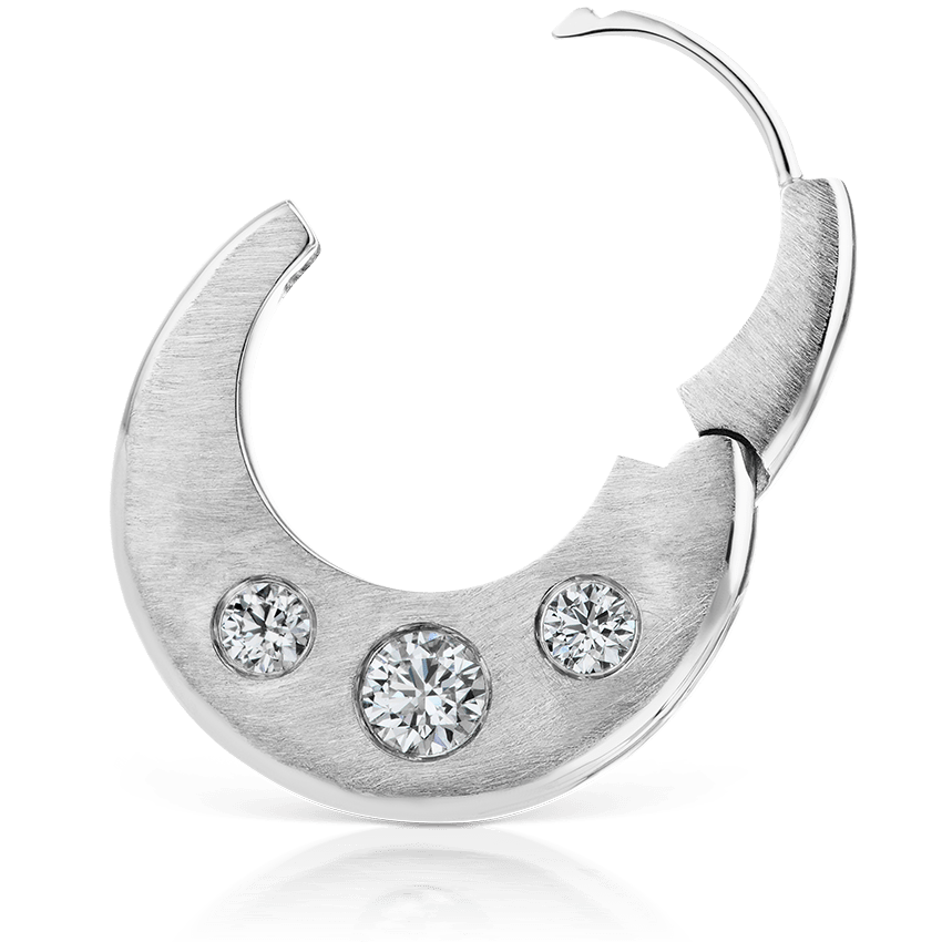 Diamond Crescent Reversible Hoop Earring White Gold 9.5mm