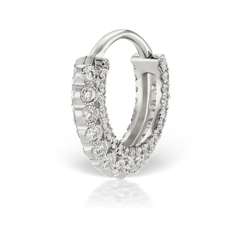 Diamond Double sided Apsara Hoop Earring White Gold 9.5mm