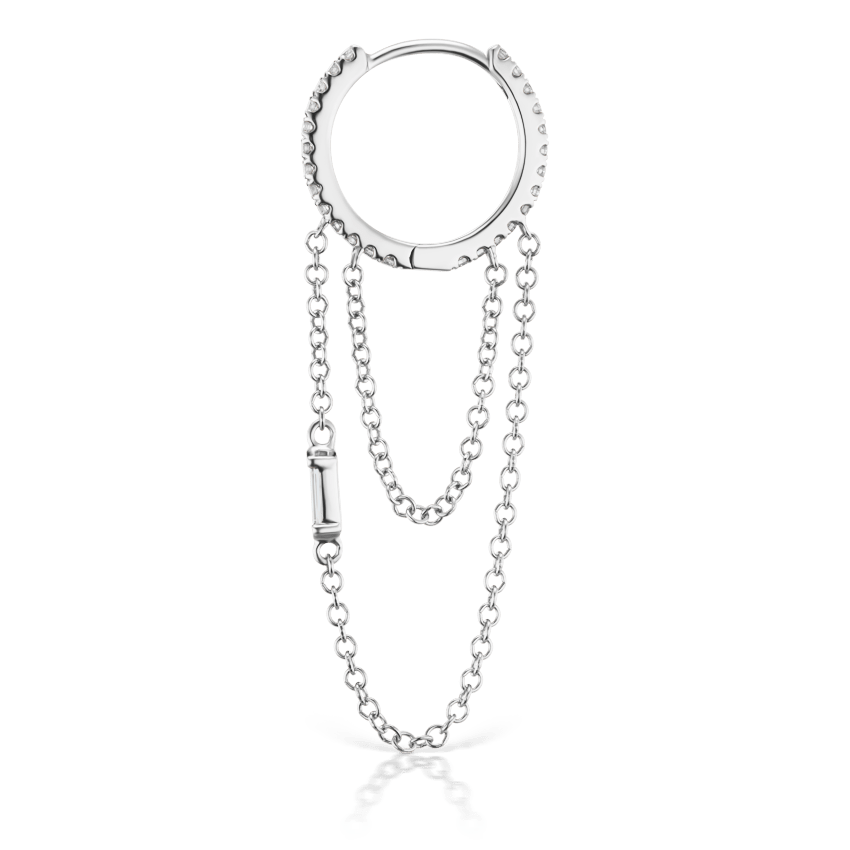 Diamond Eternity Hoop with Baguette Diamond and 2 Chains White Gold 9.5mm