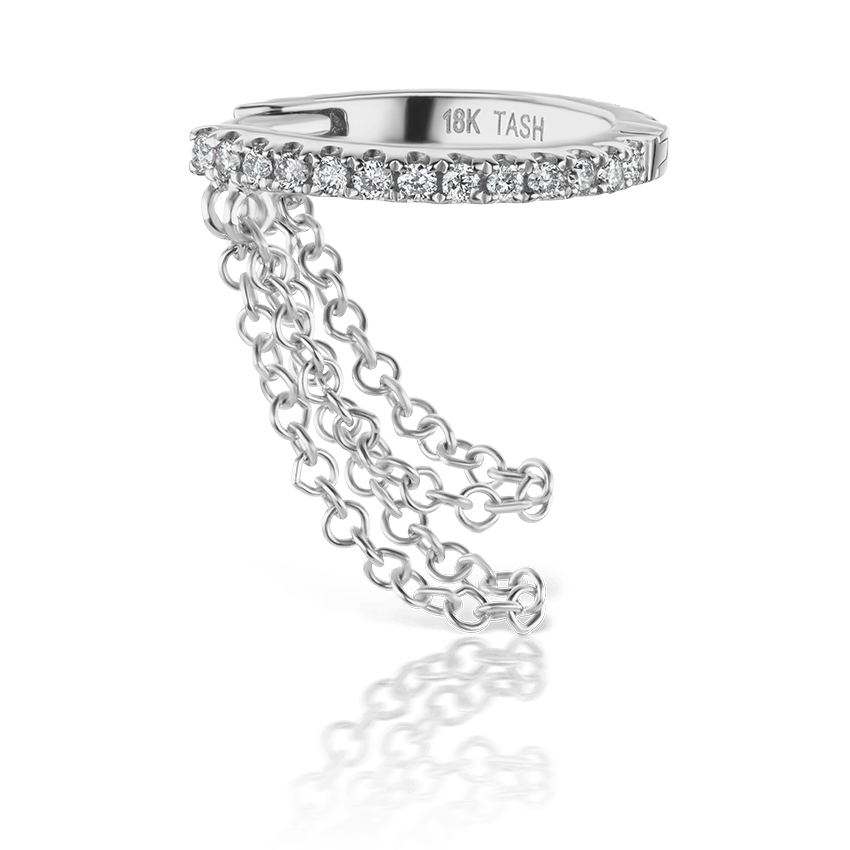 Diamond Eternity Hoop with Two Forward Chains White Gold 9.5mm