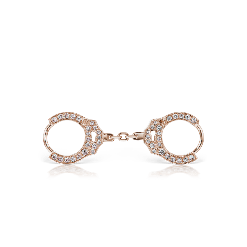 Diamond Handcuff Hoop Earring with Short Chain Rose Gold 6.5mm