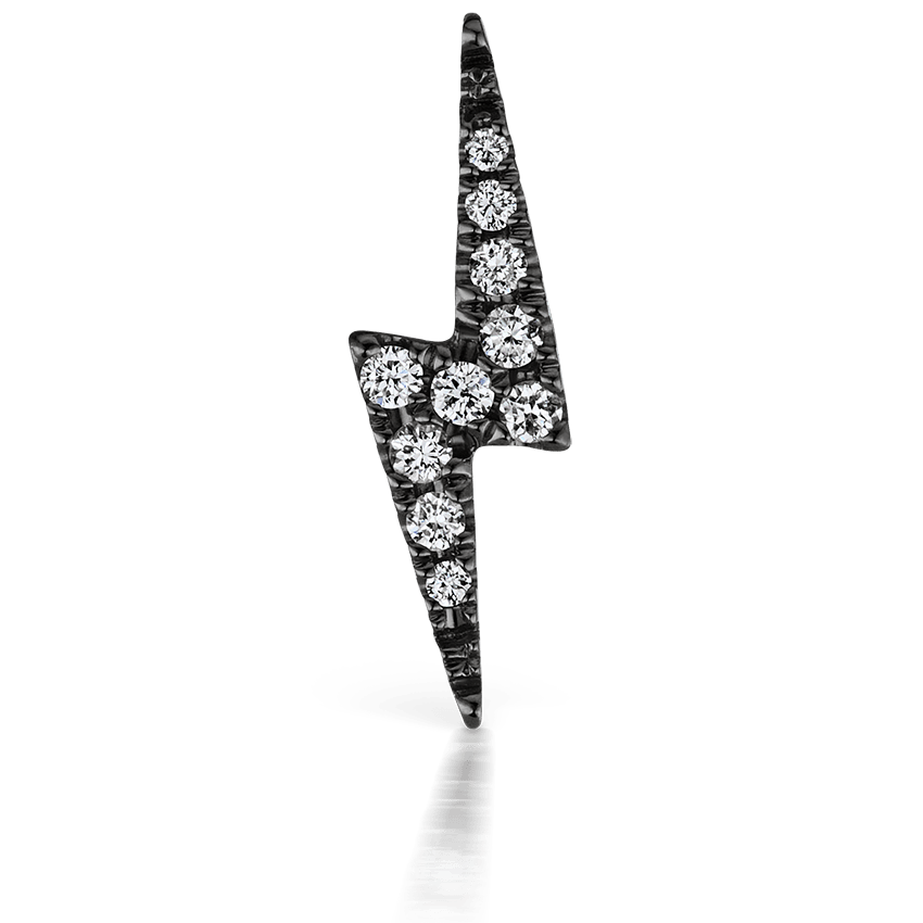 Diamond Lightning Bolt Stud Earring Black Gold 11mm