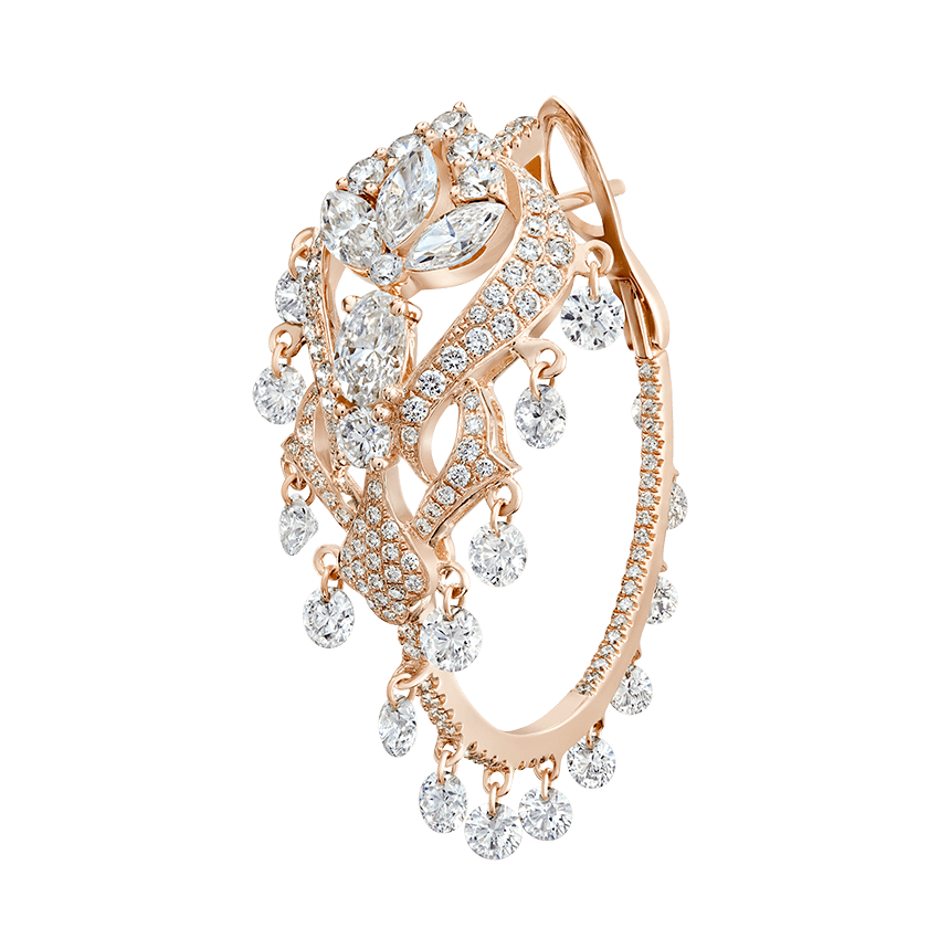 Diamond Lotus Cascade Hoop Rose Gold