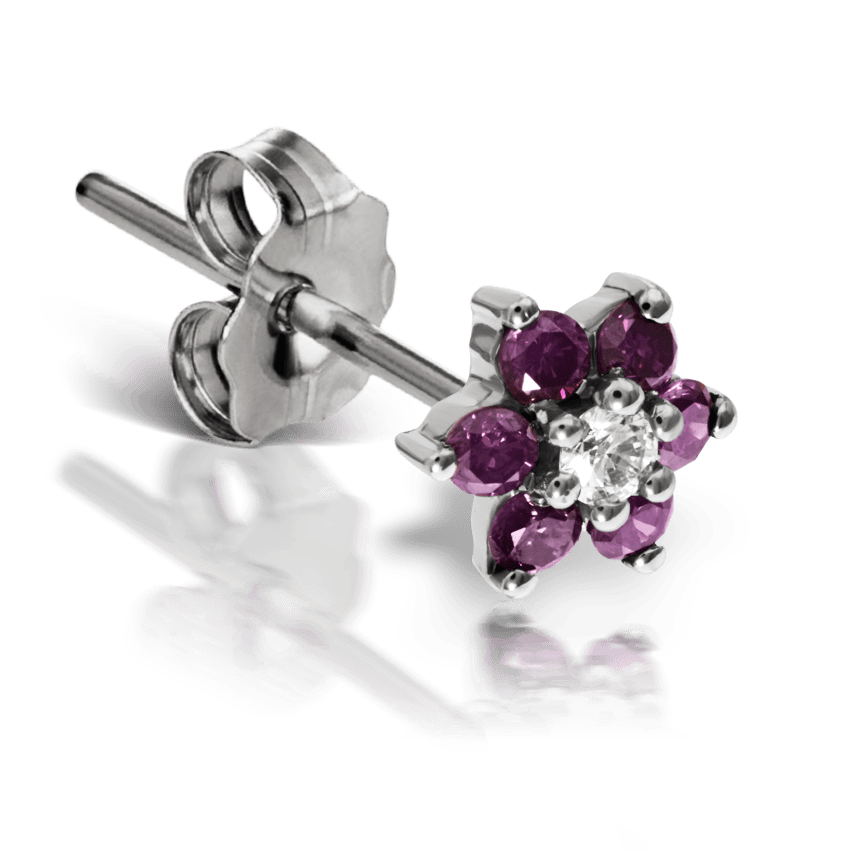 Rose Purple Diamond Flower Stud Earring