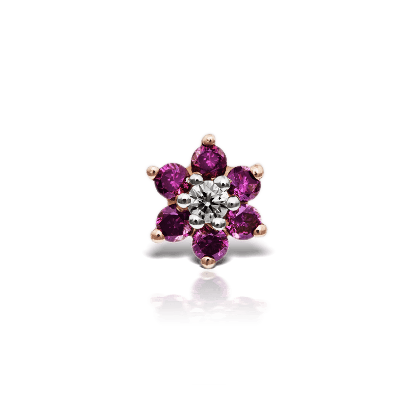 Rose Purple Diamond Flower Threaded Stud Earring Rose Gold 4.5mm