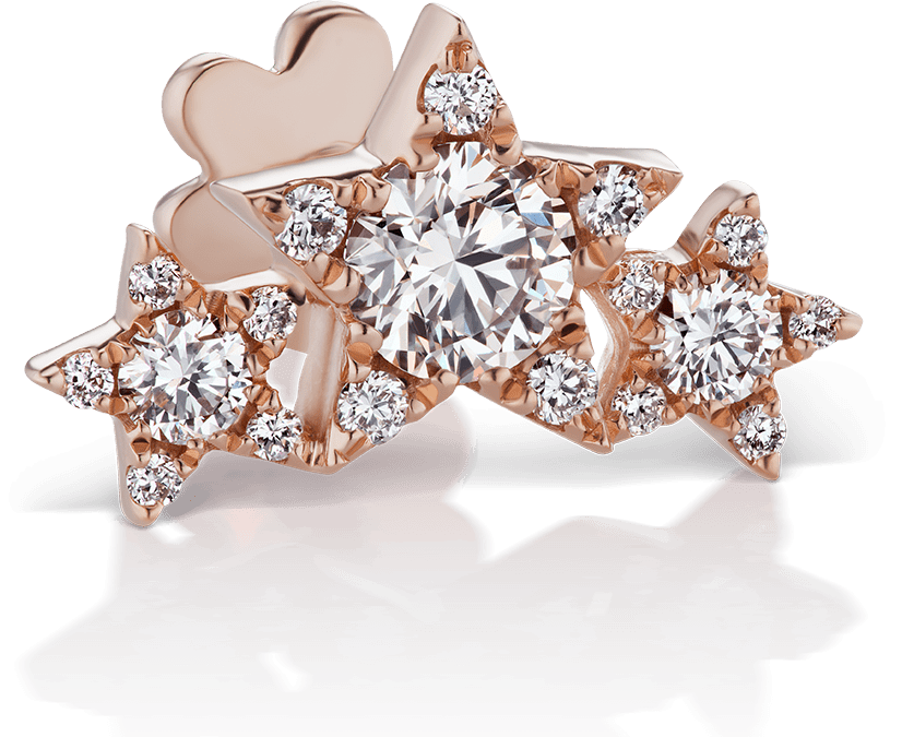 Diamond Three Star Garland Threaded Stud Earring Rose Gold