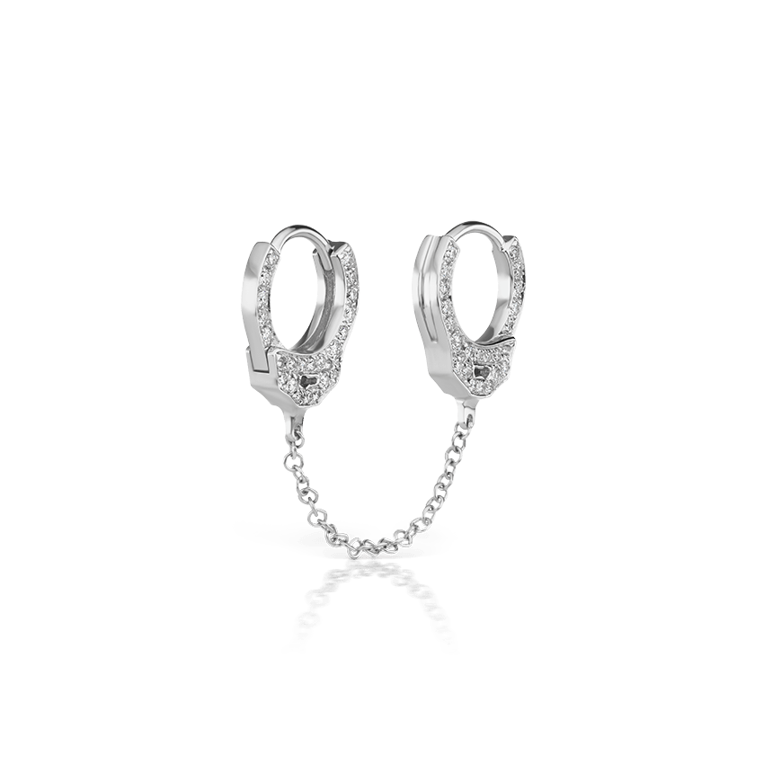 Double sided Diamond Handcuff with Medium Chain Hoop Earring White Gold 6.5mm