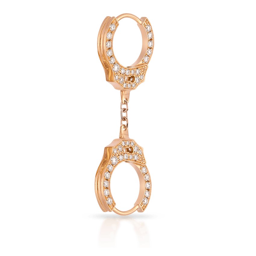 Double sided Diamond Handcuff Hoop Earring with Short Chain Rose Gold 8mm
