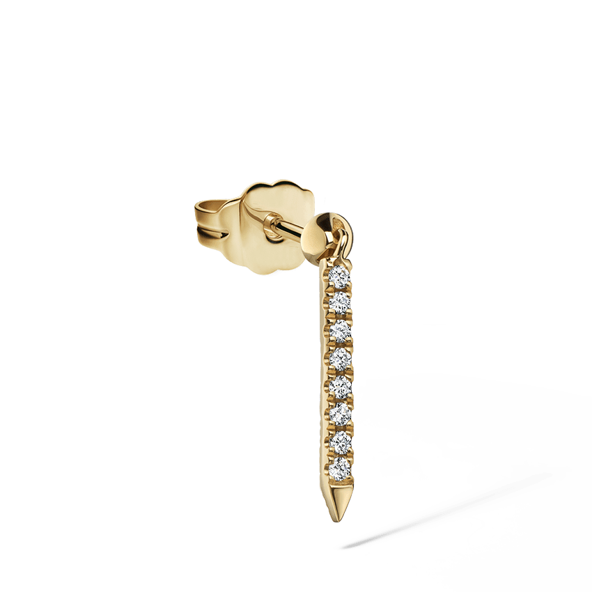 Diamond Eternity Bar Charm Stud Earring Yellow Gold 11mm