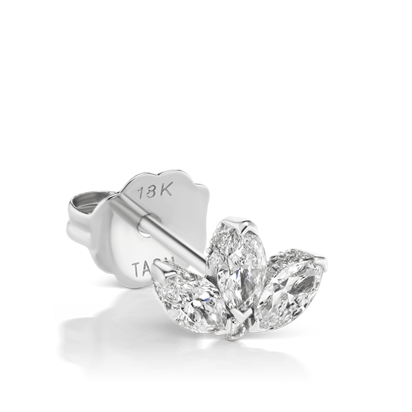 Engraved Diamond Lotus Stud Earring