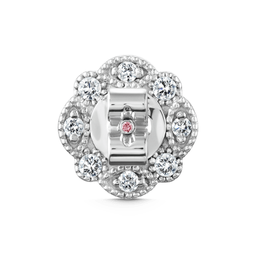 Prong Set Pink Pear Diamond, Invisible Set Filigree Stud Earring White Gold 1.26ct