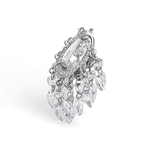 Floating Diamond Tassel Hoop Earring White Gold 8mm