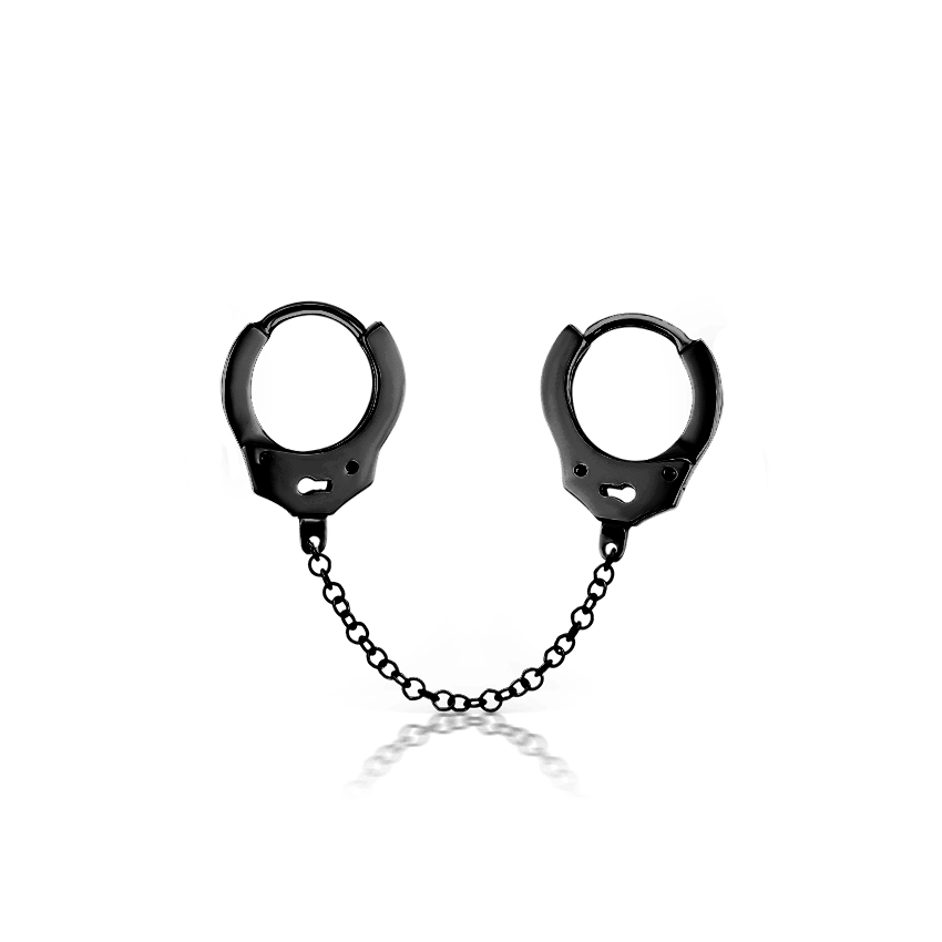 Handcuff Hoop Earring with Medium Chain Black Gold 6.5mm