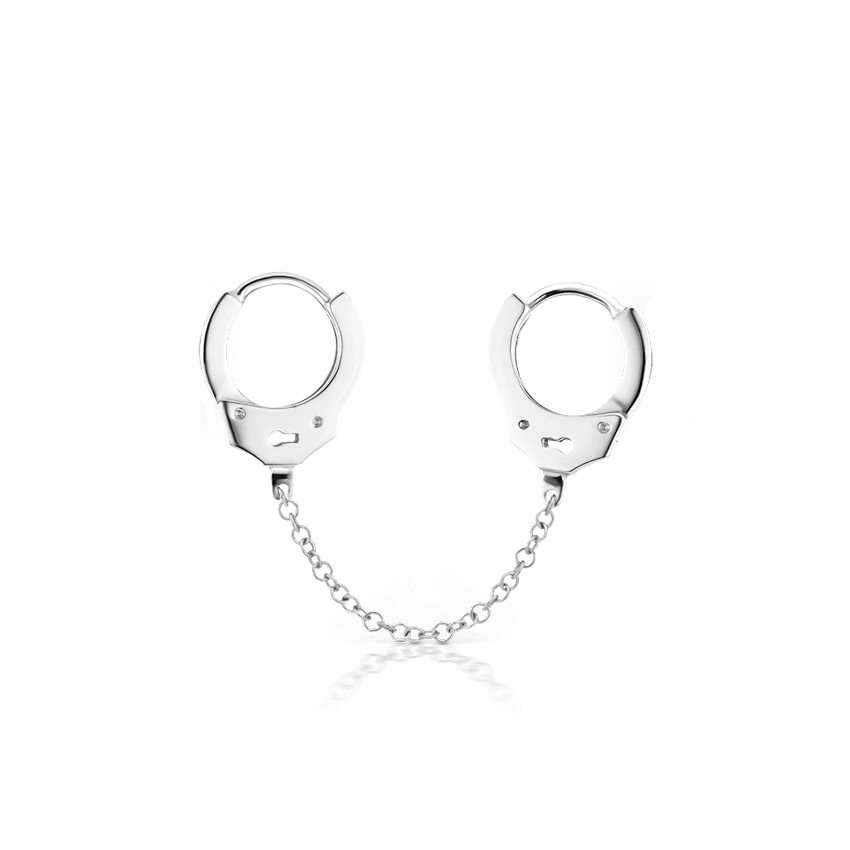 Handcuff Hoop Earring with Medium Chain White Gold 6.5mm