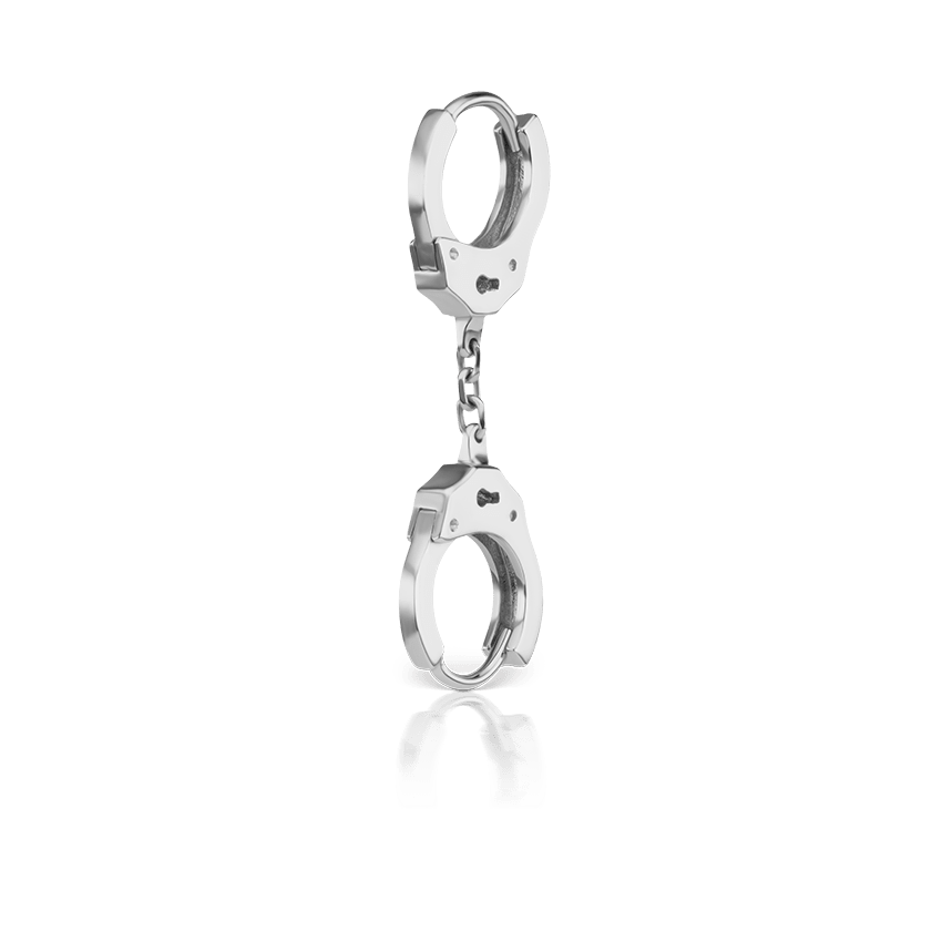 Handcuff Hoop Earring with Short Chain White Gold 6.5mm