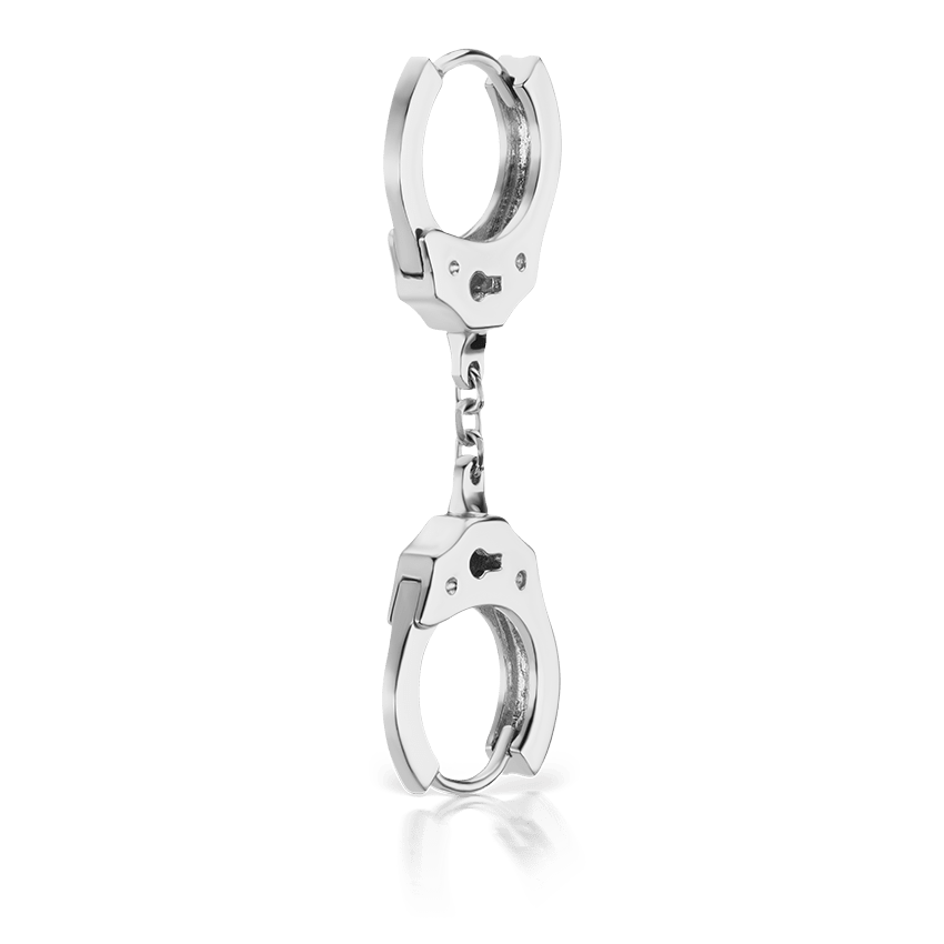 Handcuff Hoop Earring with Short Chain White Gold 8mm