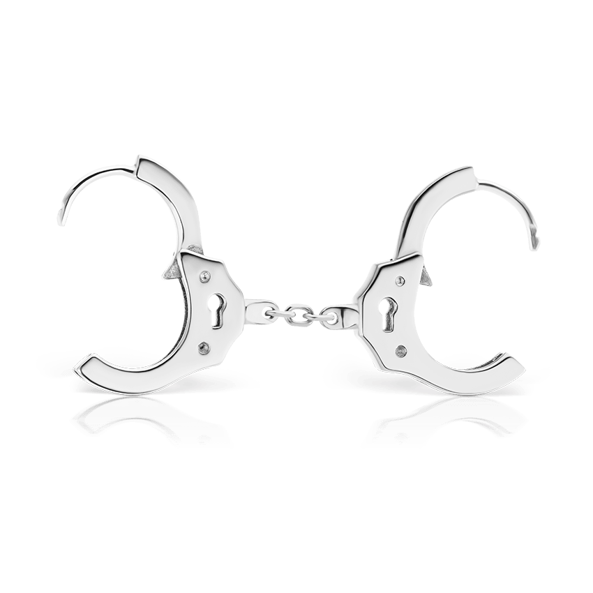 Handcuff Hoop Earring with Short Chain White Gold 8mm