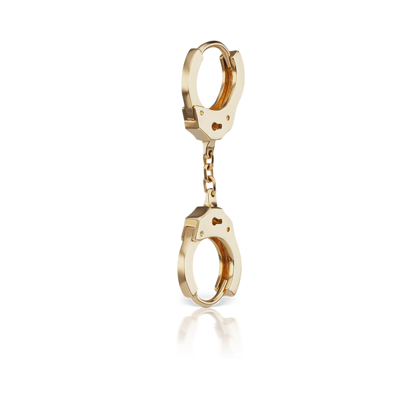 Handcuff Hoop Earring with Short Chain Yellow Gold 6.5mm