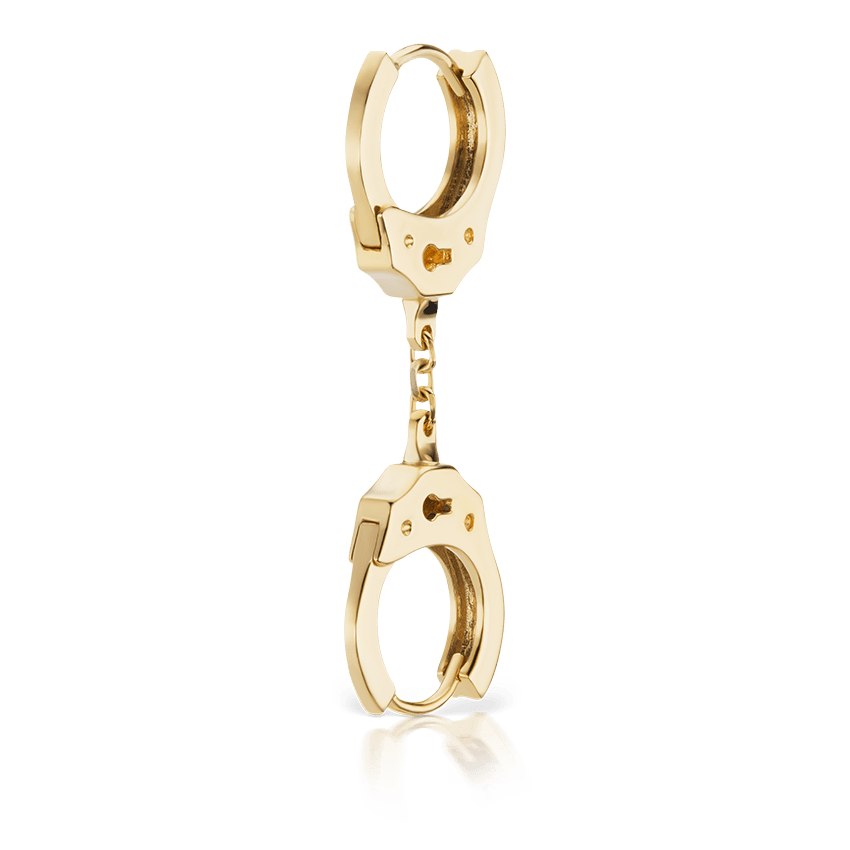 Handcuff Hoop Earring with Short Chain Yellow Gold 8mm