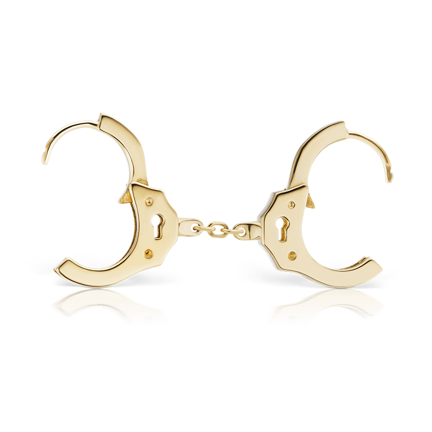 Handcuff Hoop Earring with Short Chain Yellow Gold 8mm