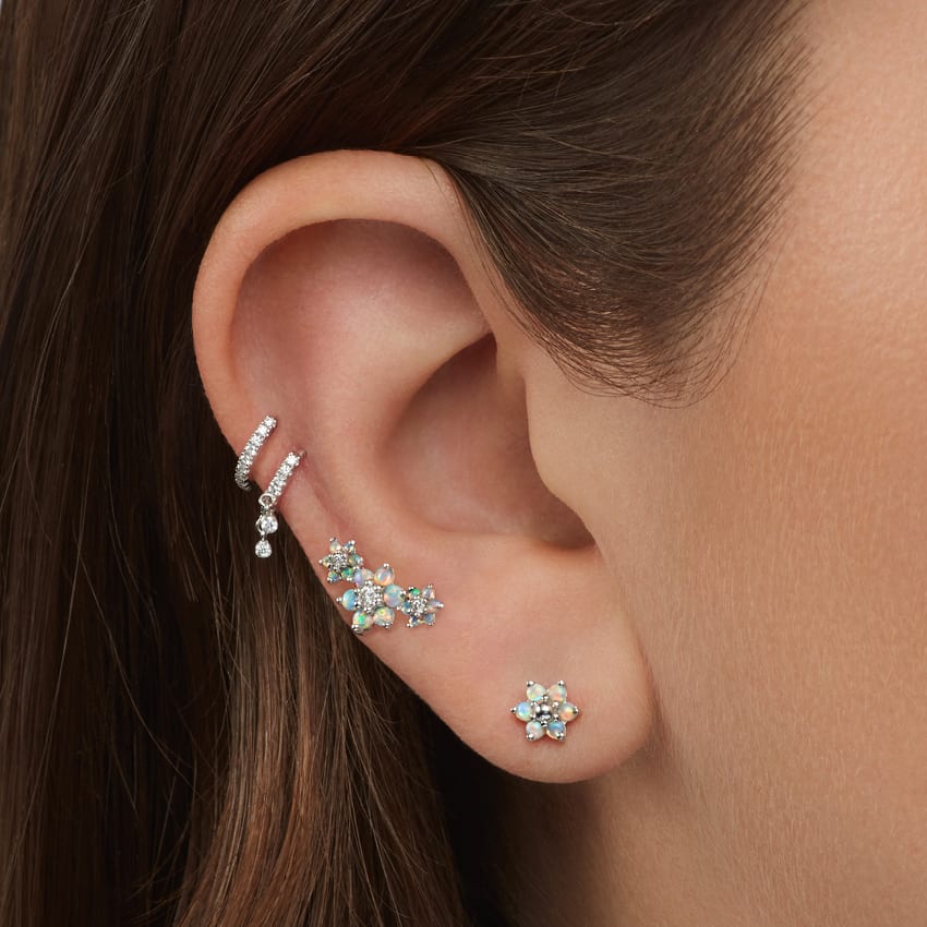Diamond Eternity Double Dangle Hoop Earring White Gold 6.5mm