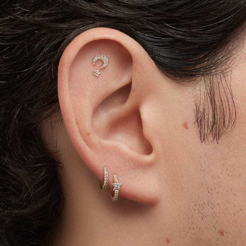 Diamond Solitaire Star Threaded Stud Earring Rose Gold 3mm