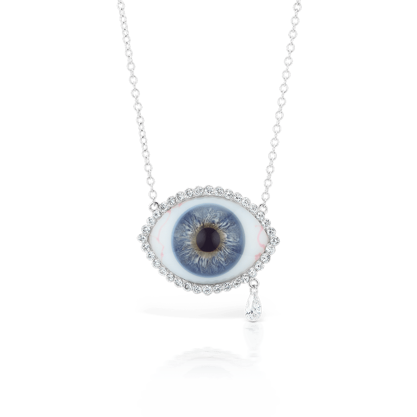 Invisible Set Diamond Halo Teardrop Eye Necklace