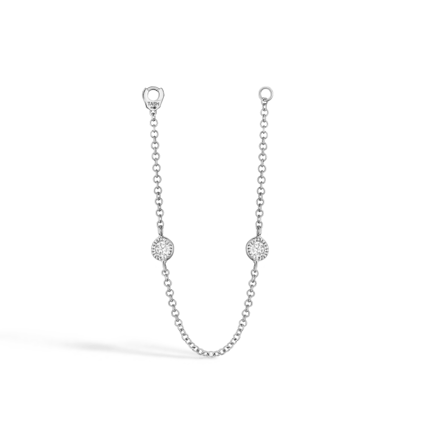 Double Scallop Set Diamond Chain Connecting Charm White Gold 76 mm