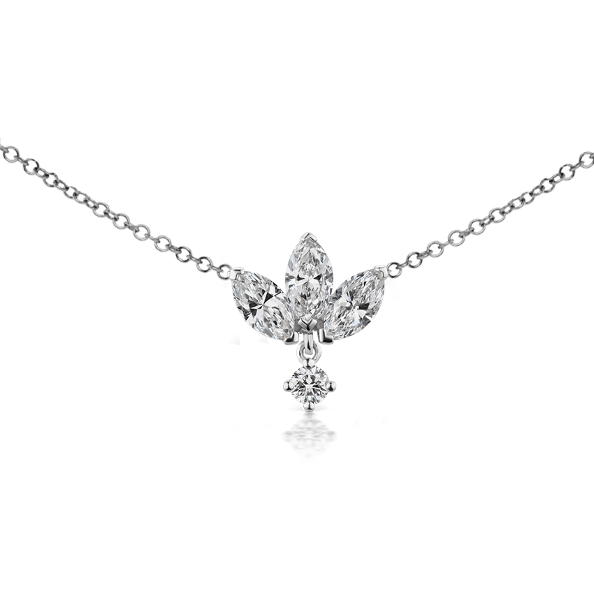 Large Engraved Diamond Lotus with Diamond Dangle Necklace
