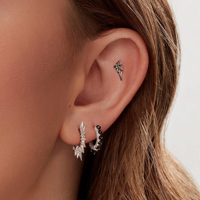 Black Diamond Coronet Hoop Earring White Gold 8mm