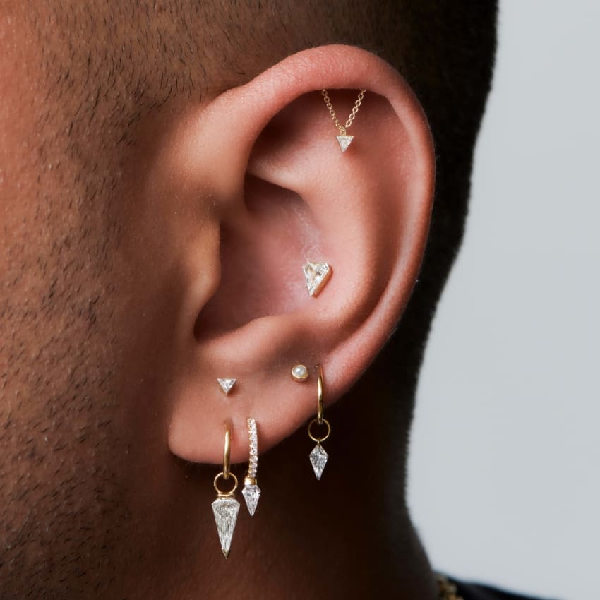 Natural Pearl Threaded Stud Earring Rose Gold 2mm