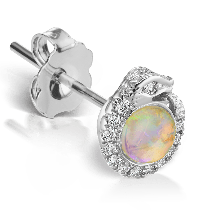 Opal and Diamond Pavé Ouroboros Stud Earring