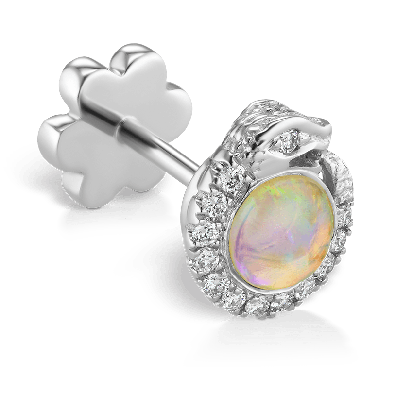 Opal and Diamond Pavé Ouroboros Threaded Stud Earring