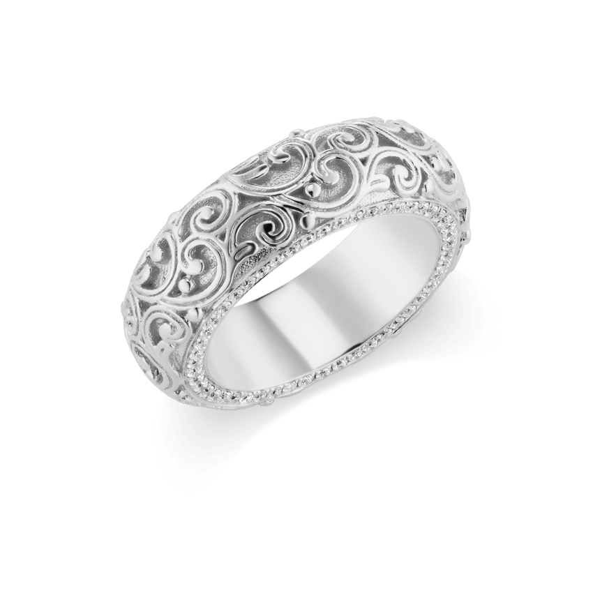 Pavé Diamond and Engraved Finger Ring