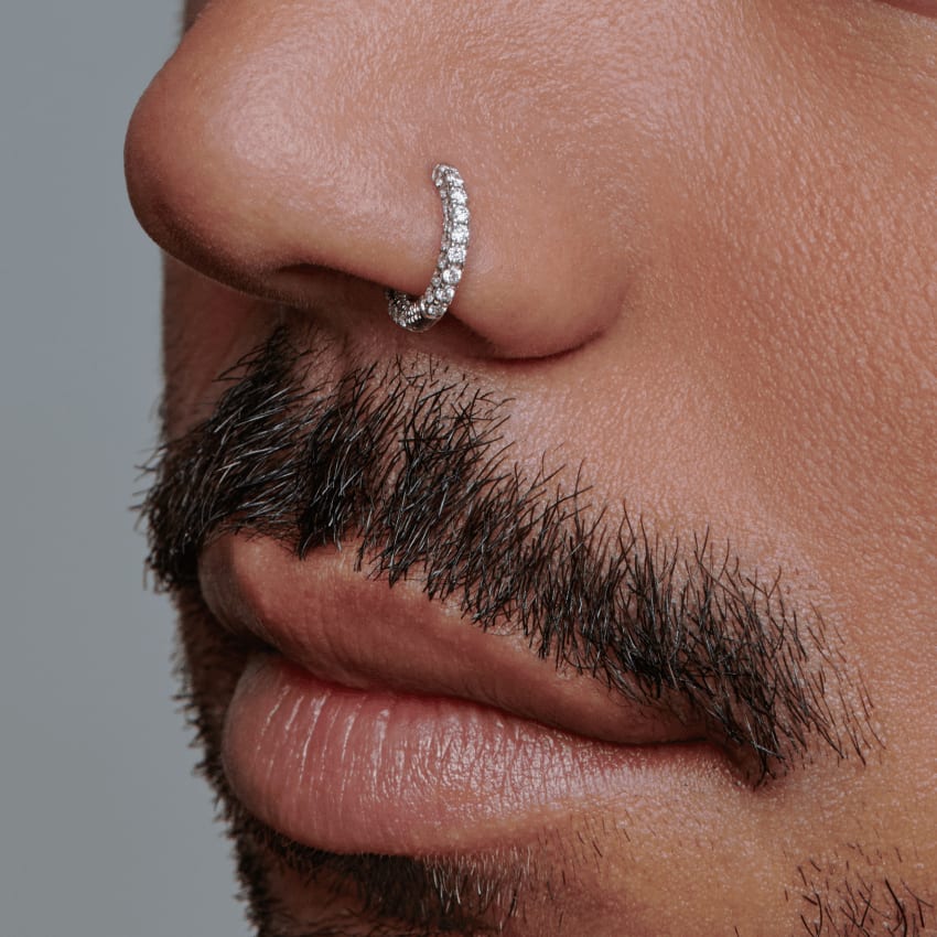 Diamond Five Row Pavé Hoop Earring (Bottom Hinge) White Gold 8mm