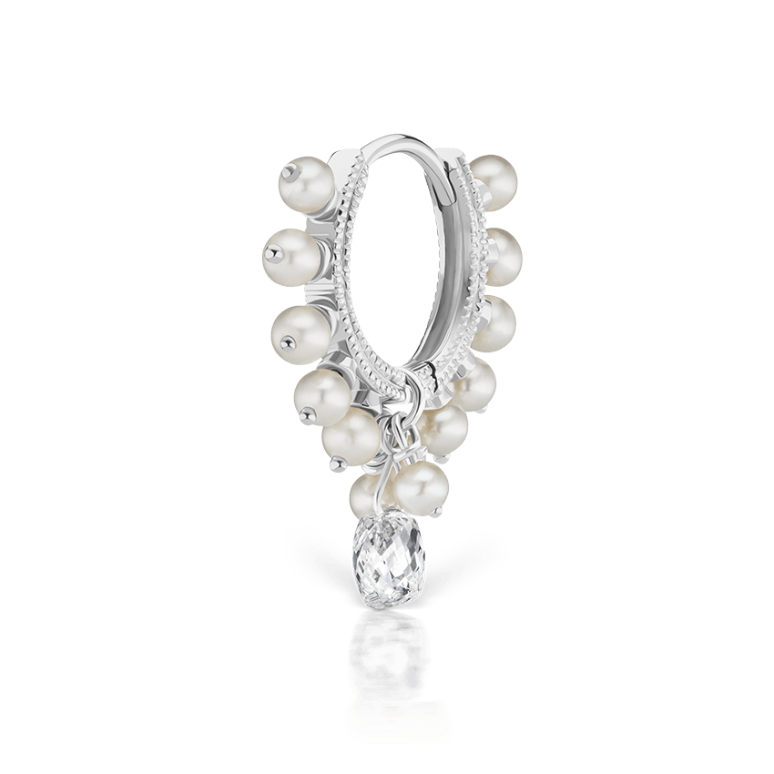 Pearl Coronet Diamond Briolette Hoop Earring