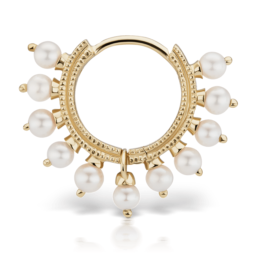 Pearl Coronet Hoop Earring Yellow Gold 8mm