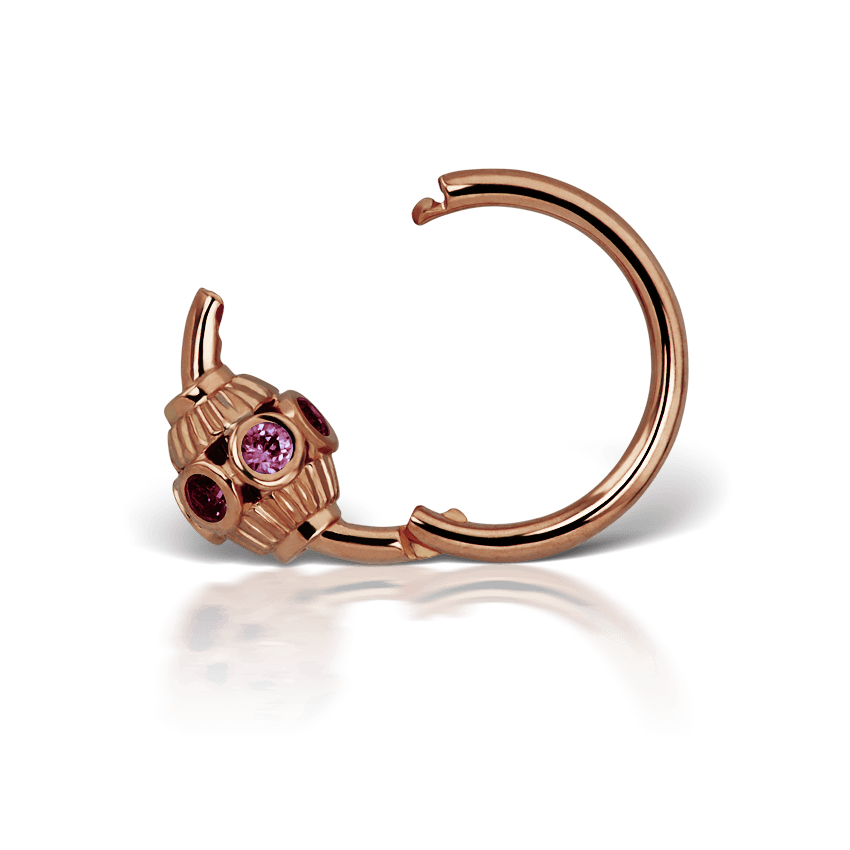 Pink Sapphire Indian Bead Hoop Earring Rose Gold 8mm