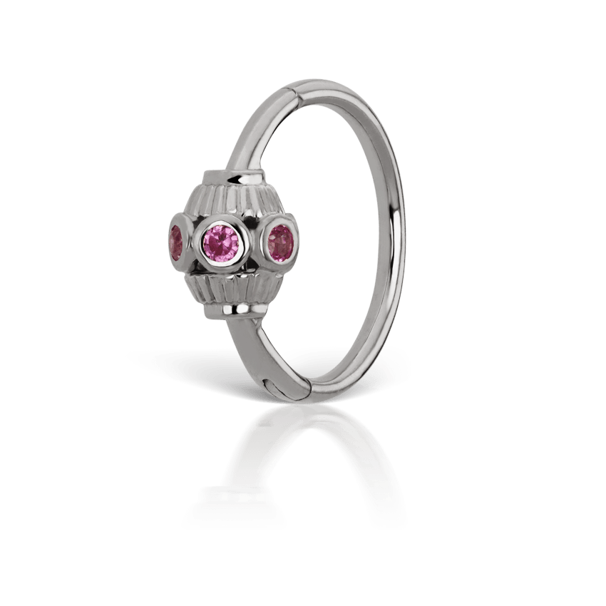 Pink Sapphire Indian Bead Hoop Earring White Gold 9.5mm