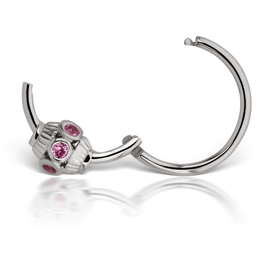 Pink Sapphire Indian Bead Hoop Earring White Gold 9.5mm