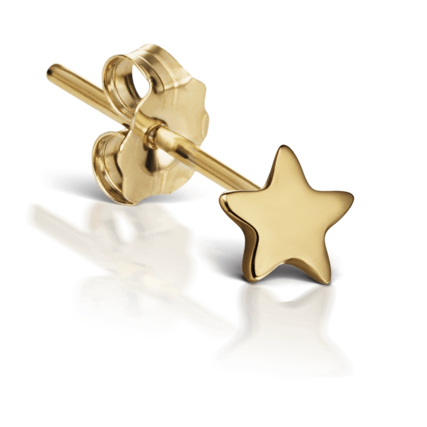 Plain Star Stud Earring Yellow Gold 2.5mm