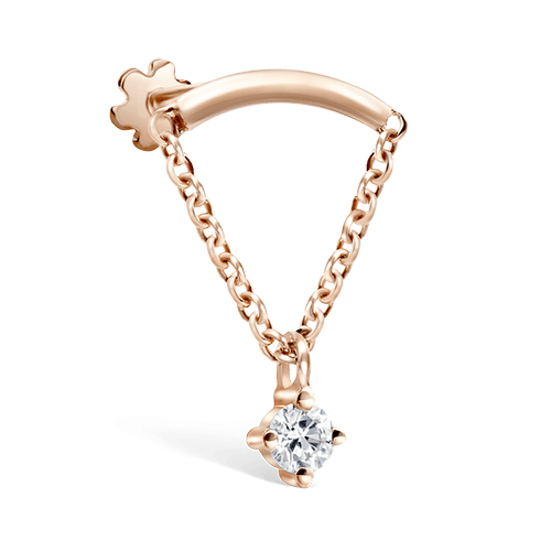 Prong Set Diamond Drape Threaded Stud Earring Rose Gold 2mm Horizontal