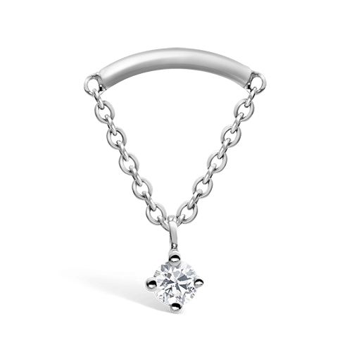 Prong Set Diamond Drape Threaded Stud Earring White Gold 2mm Horizontal