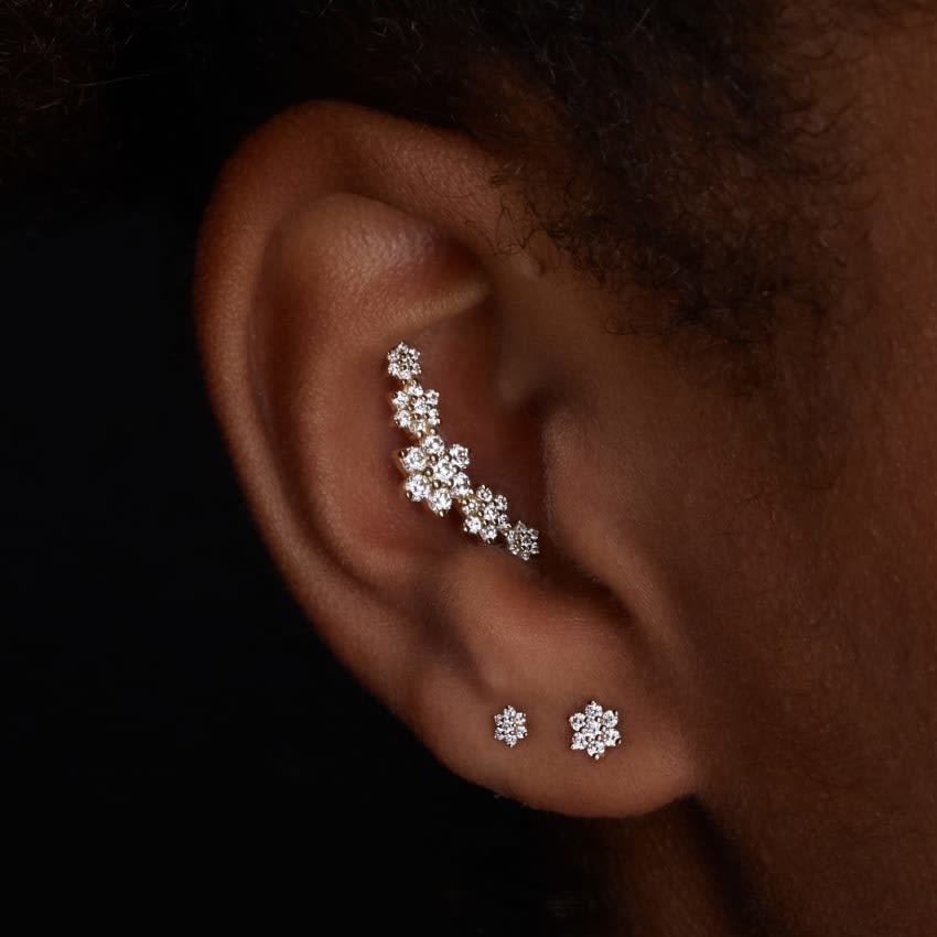Diamond Flower Threaded Stud Earring White Gold 3mm