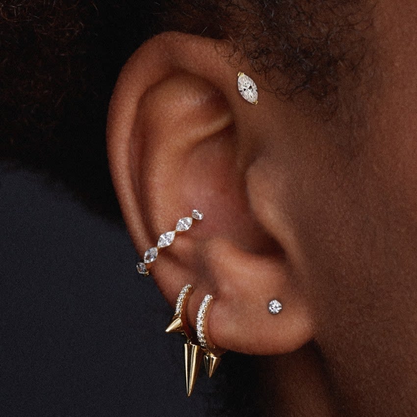 Marquise Diamond Threaded Stud Earring Rose Gold 6mm