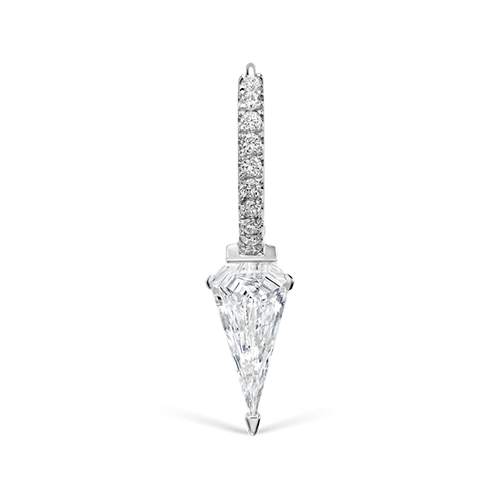 Silhouette Diamond Long Spike Eternity Hoop Earring White Gold 8mm
